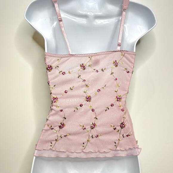 Vintage Rampage Sheer Sleeveless Corset Top Floral Embroidered S/M - Picture 7 of 8